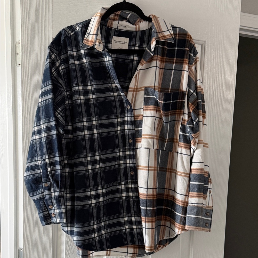 Women’s Plaid Shirt in Navy, White, and Brown